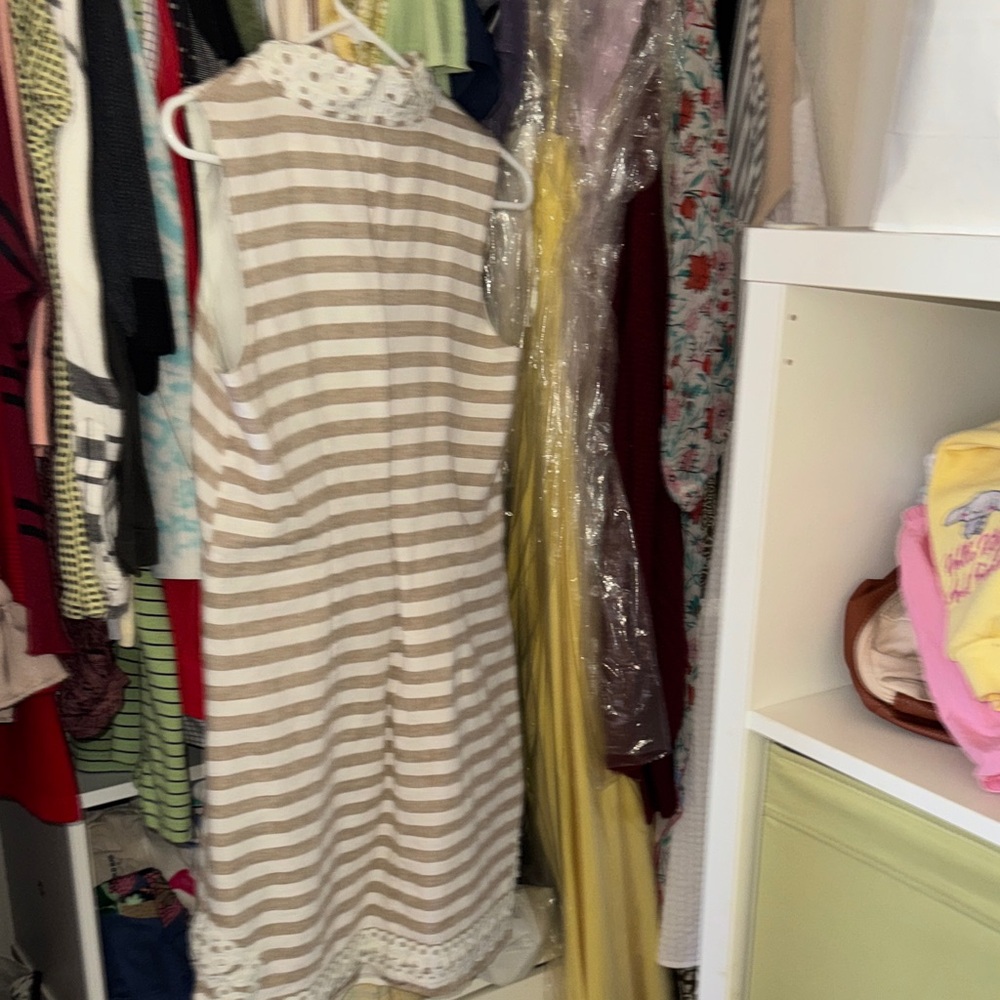 Eliza J Cream and White Striped Crochet-Trim Mini Dress - Picture 8 of 8